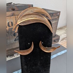 Vintage Copper Leaf Brooch and Earrings Set